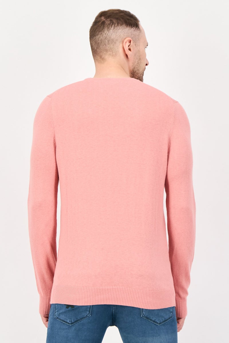 Lyle & Scott Men Crew Neck Embroidered Logo Sweater, Pink - Image 3